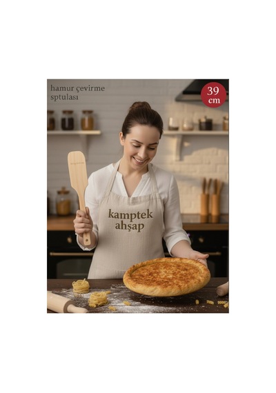 Kamptek Ahşap Hamur Çevirme Spatulası - 39 Cm Büyük Boy Yufka Ve Gözleme Spatulası Ahşap
