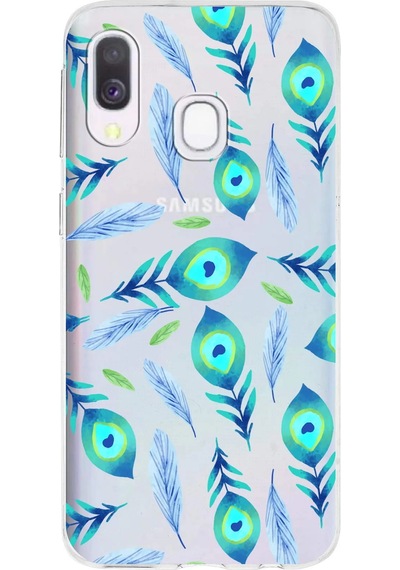 Samsung Galaxy A40 İle Uyumlu 1mm Slim Fit Nazar Boncuğu 3 Baskılı Şeffaf Kılıf Şeffaf