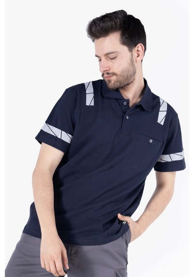 İş Tişörtü - Polo Yaka Reflektörlü T-shirt %100 Pamuk Lacivert