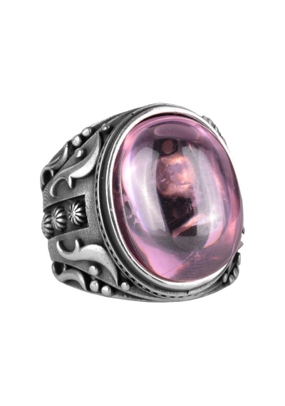 925 Ayar Gümüş Yüzük, Tasarım Gümüş Erkek Yüzüğü Pembe Topaz Yapay Taş Gümüş