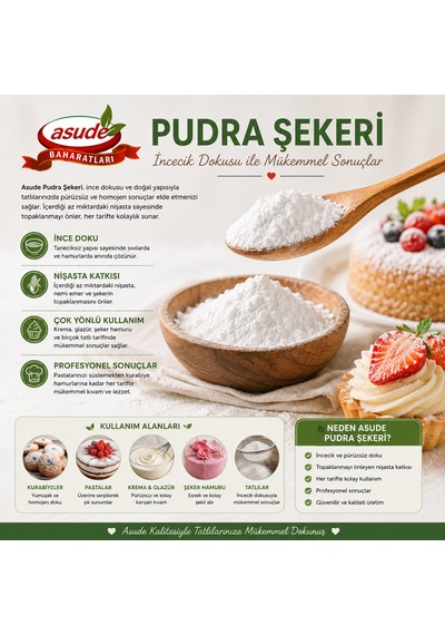 Pudra Şekeri İnce Dokulu, Nişasta Katkılı Pasta, Kurabiye Ve Tatlılar İçin 1 Kg