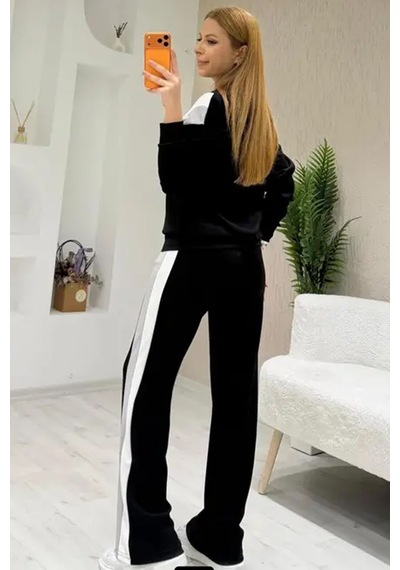Fiolin Soft Touch Modal Kumaş Garni Detaylı Eşofman Takımı Siyah Fiolin Soft Touch Modal Kumaş Garni Detaylı Eşofman Takımı Siyah