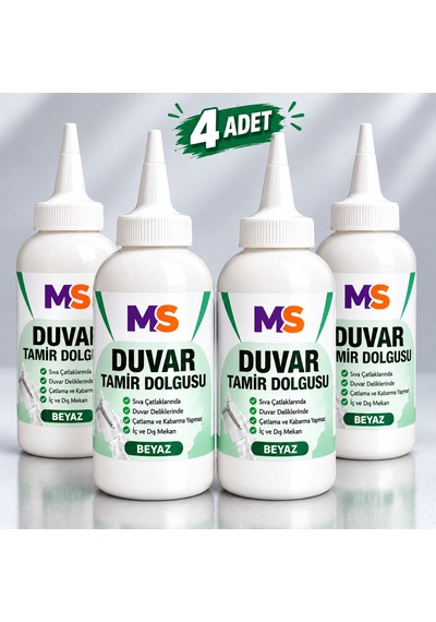 4 Adet Hazır Duvar Tamir Dolgusu Beyaz 220 Gr Macunu Zemin Alçı Sıva Çatlak Boşluk Onarıcı Giderici 1 KG