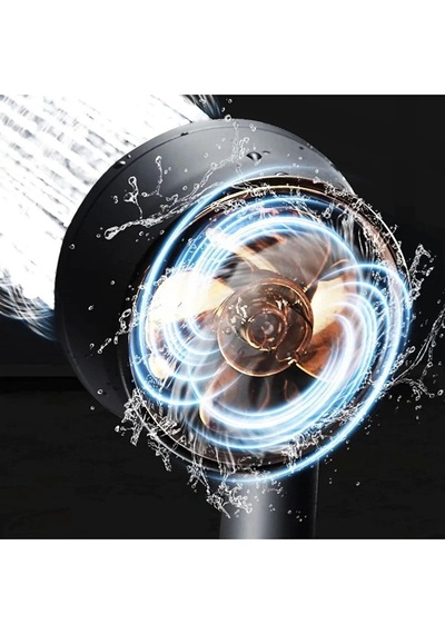 Mintev Turbo Siyah Renk Pervaneli 5 Fonksiyonlu Duş Başlığı Siyah