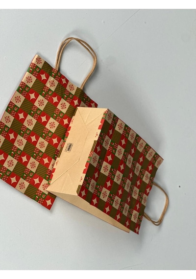 1.kalite 18x8x24 Cm 5 Li Yılbaşı Konseptli Kraft Kağıt Çanta Hediye Poşeti Hediye Paketi Kraft Çanta