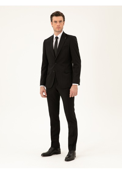 Cacharel Siyah Slim Fit Çizgili Yün Karışımlı Takım Elbise Cacharel Siyah Slim Fit Çizgili Yün Karışımlı Takım Elbise