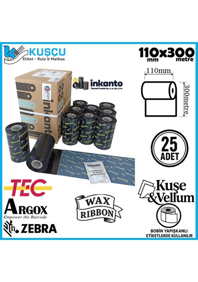 25 Adet Armor 110mmx300mt Wax Ribon Kuşe&vellum