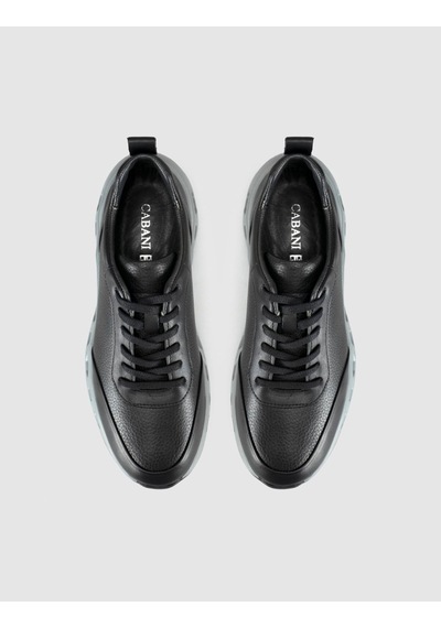 Cabani Hakiki Deri Erkek Hafif Taban Sneaker Ayakkabı Siyah