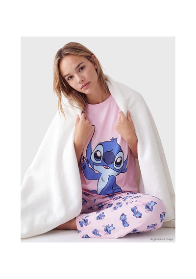 Lcw Young Pembe Stitch Baskılı Kadın Pijama Takım