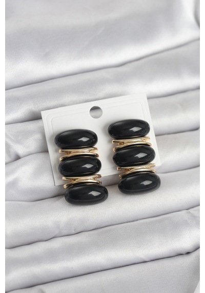 Siyah Vintage Model Gold Renk Kadın Küpe - Siyah