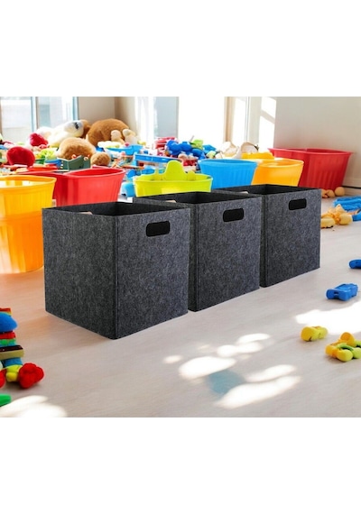 Dolap İçi Düzenleyici 1 Adet Organizer 3mm Keçe 32x32x32 Cm Çok Amaçlı Keçe Kutu Antrasit