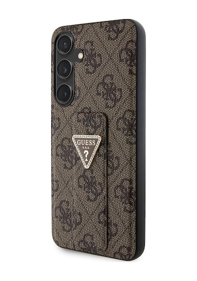 Galaxy S24 Plus Uyumlu Kılıf Guess Lisanslı 4g Desenli Üçgen Logolu Standlı Deri Kapak Siyah