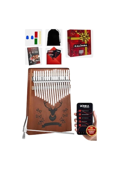 Midex KLX-456 Hakiki Maun Ağacı Kalimba 17 Çelik Tuşlu (Türkçe Metod Çanta Çekiç)