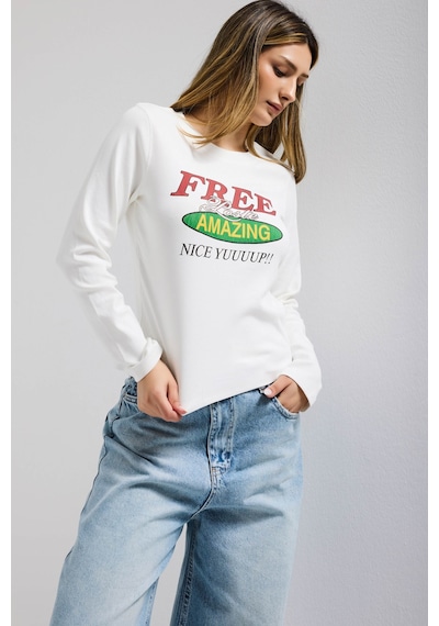 Itsbasic Kadın Beyaz W5 Free Amazing Baskılı Tasarım Sweatshirt