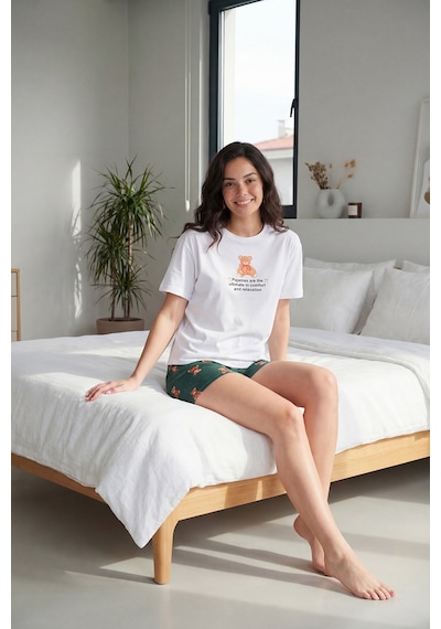 Lela Bayan Pijama Takımı 65790782 Beyaz-yeşil