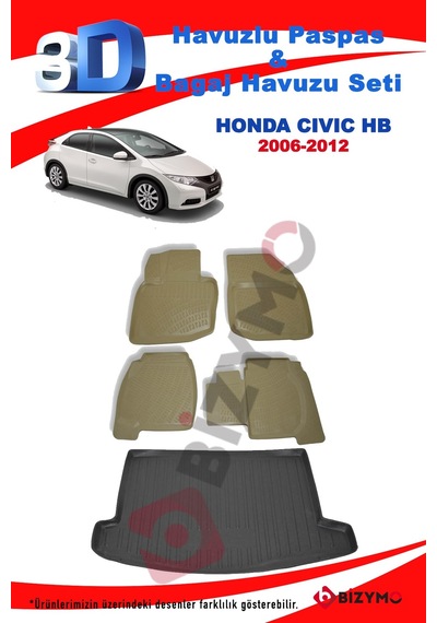 Honda Civic Hb 2006-2012 Bej Havuzlu Paspas ve Bagaj Seti Bizymo Bej