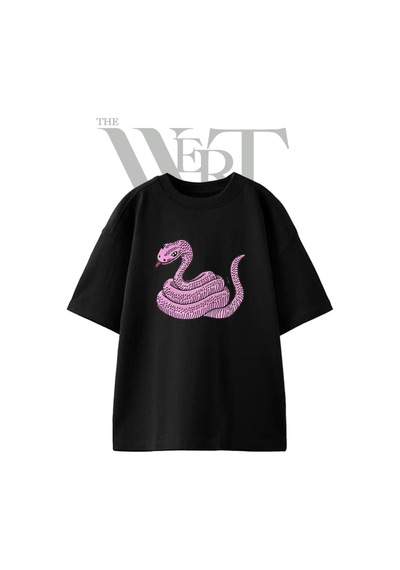Thewert Pink Snake Tasarım Baskılı Ünisex Siyah Oversize T-shirt