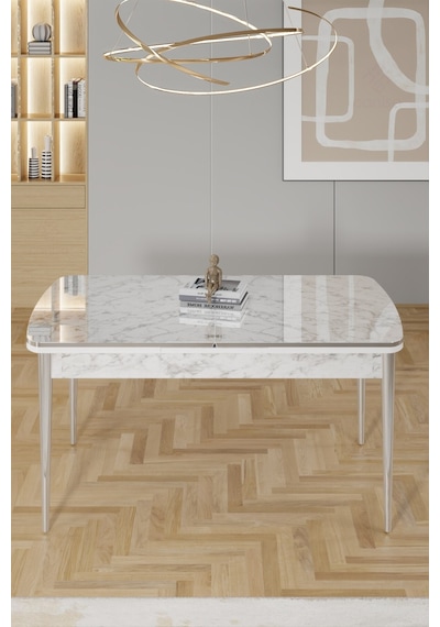 Canisa Rada Serisi 80x132 Açılabilir Lak Panel Beyaz Mermer Desen Masa 6 Cappucino Sandalye Krom Detay Masa Beyaz Mermer Desen Sandalye Cappucino Canisa Rada Serisi 80x132 Açılabilir Lak Panel Beyaz Mermer Desen Masa 6 Cappucino Sandalye Krom Detay Masa Beyaz Mermer Desen Sandalye Cappucino