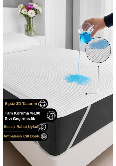 3d Ped %100 Sıvı Geçirmez Pamuklu Sessiz Köşe Lastikli Yatak Alezi Koruyucu Tek/çift/bebek Kişilik Beyaz