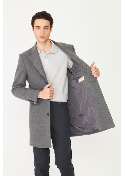 Gri Astarlı İç Cepli Kaşe Kaban Regular Fit Gri