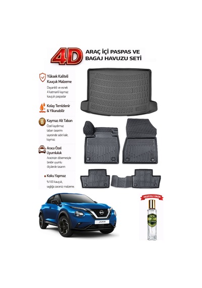 Nissan Juke 2022 Model Araca Özel Kokusuz Paspas Takımı + Üst Bagaj Havuzu