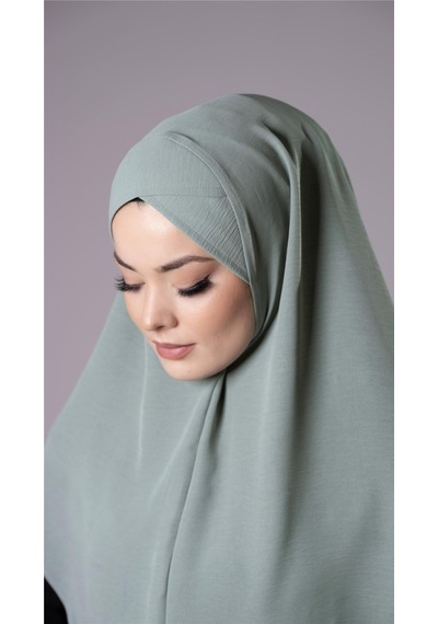 Hürrem Bone Çağla Yeşili Pratik Hazır Geçmeli Tesettür Eşarp Aerobin Kumaş Çapraz Hijab 2307 32