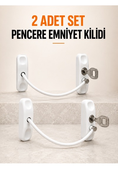 Pencere Emniyet Kilidi 2 Adet Set Kablolu Anahtarlı Pencere Açılma Sınırlayıcı - Lisinya