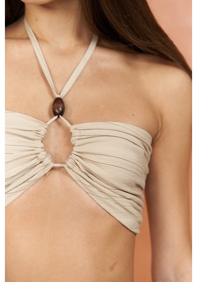 Mai Collection Mai Studios Co. Lovina Çizgili Bej Crop Etek Takım Bej