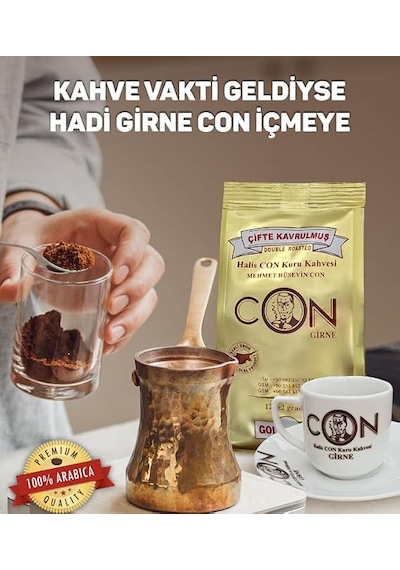 Girne Con Kahve Çifte Kavrulmuş Türk Kahvesi, Gold Label, 125 Gram, Öğütülmüş,%100 Arabica, Kıbrıs Üretim