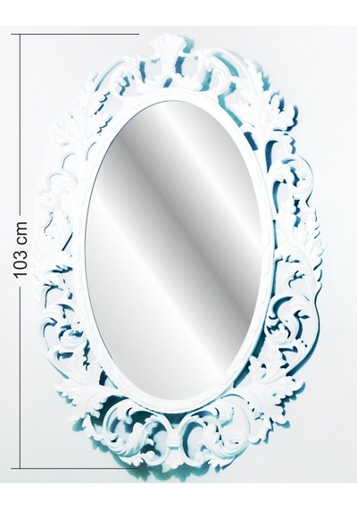 Ayrex Antik 103 Cm Oymalı Desenli İşlemeli Rustik Beyaz Çerçeveli Askılı Boy Banyo Lavabo Antre Duvar Aynası Genel