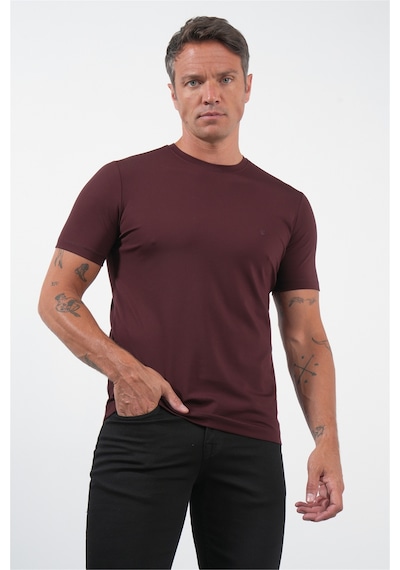 Bordo Bisiklet Yaka Kısa Kol Örme Standart Fit Esnek Tişört 1011260251 Vişne Çürüğü