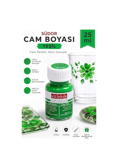 Cam Boyası Vitray Boyası 25 Ml 1 Adet Südor Su Bazlı Renkli Cam Vitray Boyası Sanat Hobi Yeşil