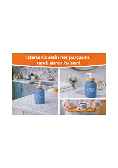2'li Cam Deterjanlık-sıvı Sabunluk Seti,2x500 Ml,bambu Standlı,mutfak,banyo,deterjanlık,losyonluk Mavi