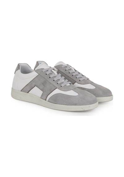 Erkek Sneaker Ayakkabı Hakiki Deri Süet Kombinli Bağcıklı Düz Kauçuk Taban Casual Retro Lbr H1033 Kemik-mavi