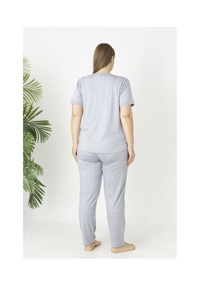 Estiva Kadın Puantiye Alt Desenli Kısa Kollu Soft Battal Pijama Takımı Gri