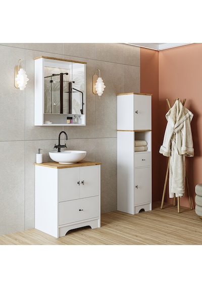 Lavabolu Mat Beyaz Mdf 60 Cm Çekmeceli Banyo Dolabı + Aynalı Dlp Atlantik Çam - Beyaz Lavabolu Mat Beyaz Mdf 60 Cm Çekmeceli Banyo Dolabı + Aynalı Dlp Atlantik Çam - Beyaz