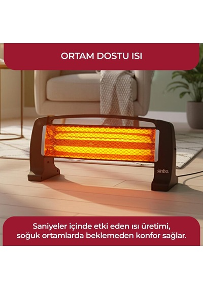 Sfh-3399 1000w 2x500w Quartz Isıtıcı 2 Kademeli Isı Ayarlı, Devrilme Emniyetli, Masa Ve Yer Tipi Hızlı Isıtıcı