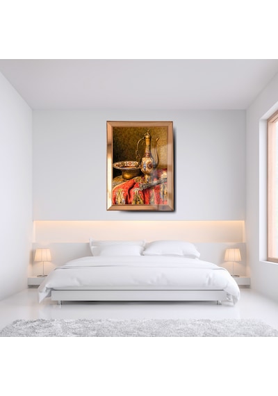 Bymelekoğlu Ayna Çerçeveli Cama Baskılı Ottoman Etnik Cam Kırmızı Gold Tablo