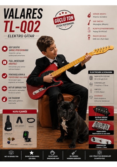Valares Tl-q02 Elektro Gitar Kırmızı Ve Seti