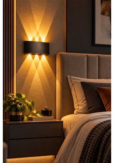 Lunex 15w 8 Işık Efektli Led Duvar Apliği Modern Siyah Amber Aplik