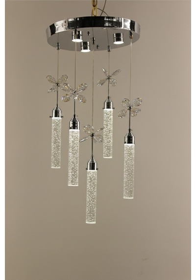 Gümüş İnce Jöle Çemberli Serisi Kelebekli 5li Silindir Modern Led Avize