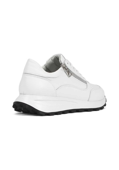 Kadın Beyaz Bağcıklı Fermuarlı Deri Sneaker