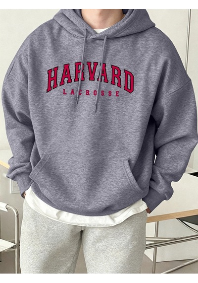 Startmore Tarzsokak Harvard Lacrosse Baskılı Kapüşonlu Üst Erkek Yumuşak Moda Tişörtü Spor Rahat Sokak Giysisi Te Gri