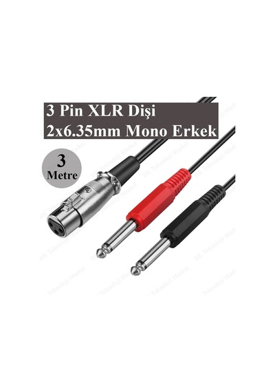 3-Pin Xlr Dişi To 2 X 1-4 "6.35Mm Mono Erkek Trs Y Kablo - 3 M.