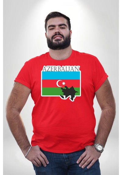 Angemiel Azerbeycan Bayrak Ülke Kırmızı Büyük Beden Erkek Kadın Unisex Basic Ön Baskılı Tişört Kırmızı