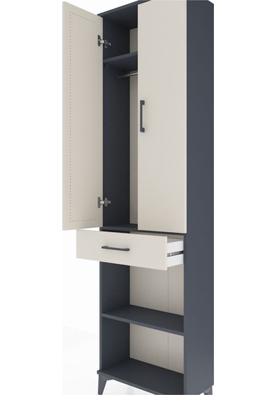 Arges Dolap 3 Raflı Tek Çekmeceli Tek Askılı 60x30x221 Antrasit-aytaşı Antrasit