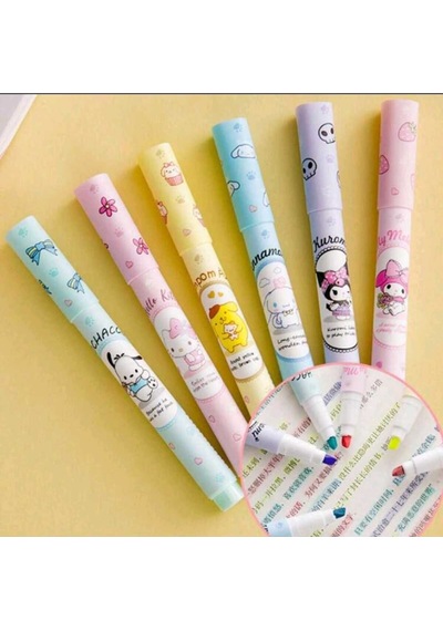 6 Adet Sanrio Neon Fosforlu Kalem Seti Çok Renkli