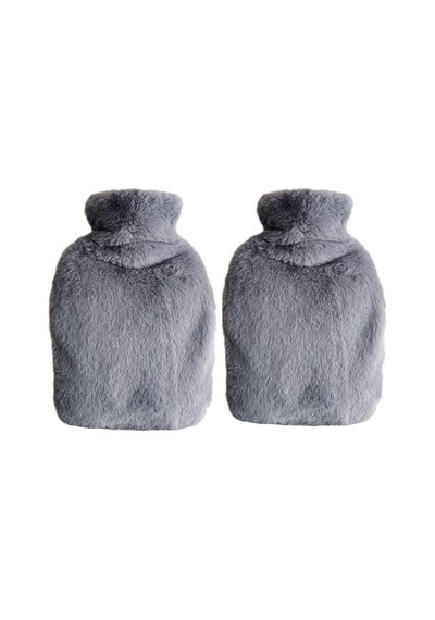 2 Adet Sıcak Su Torbası Yan Cepli Gri Peluş Termofor 27x17x2cm 1 Litre Koyu Gri