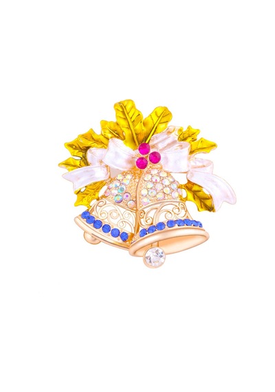 Kadınlar Kristal Rhinestone Küçük Noel Bell Broş Pin Sevimli Takı Noel Yeni Yıl Hediyesi Çok Renkli