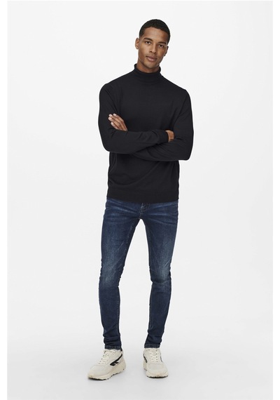 Only & Sons Onswyler Life Reg Roll Neck Knit Noos Erkek Siyah Kazak - 22020879